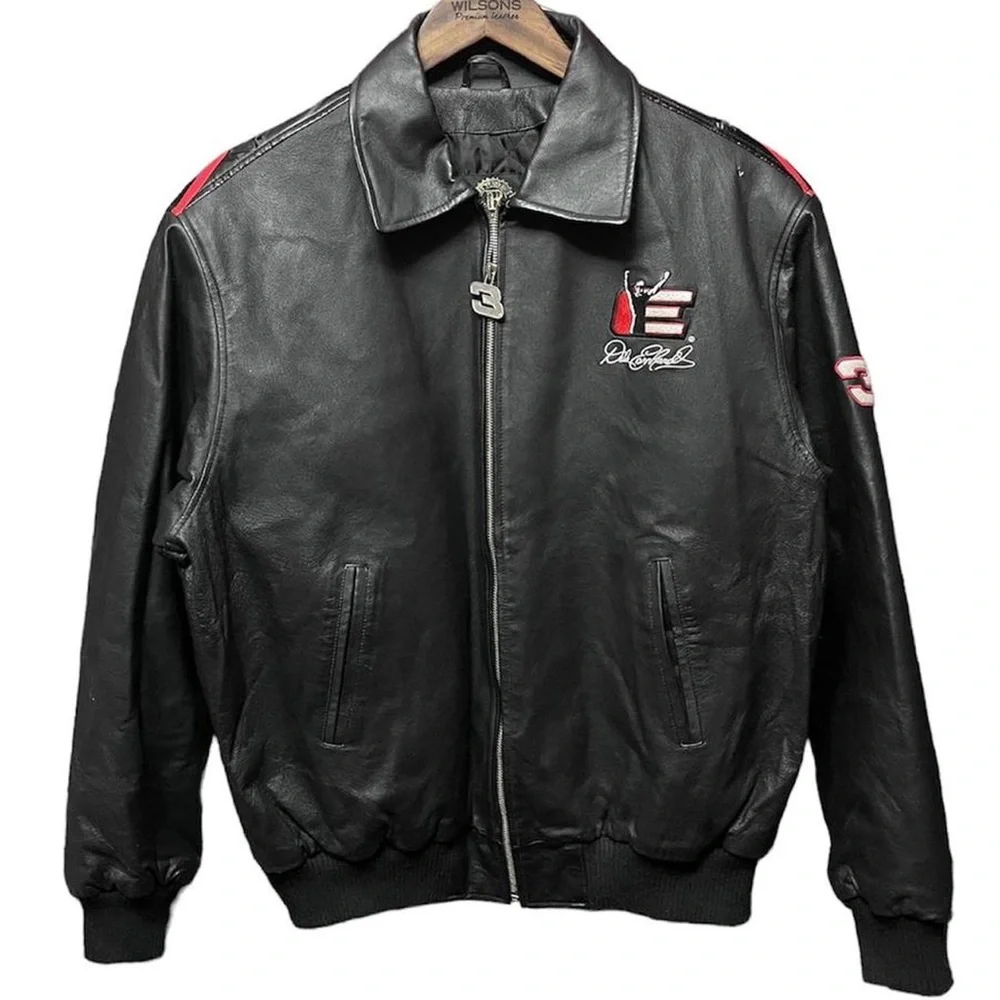 2009 Dale Earnhardt 3 NASCAR racing collared full zip collectible leather jacket